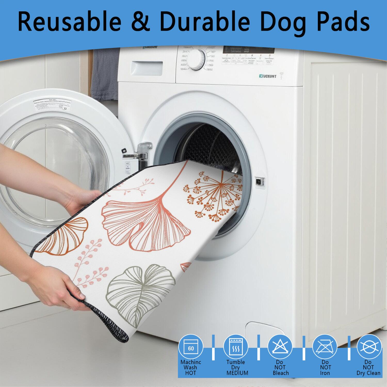 Floral Design Reusable Puppy Pads 2-Pack 48x48 Inch Washable House Training Mats, Highly Absorbent Dog Crate Liners for Large Floor Protection