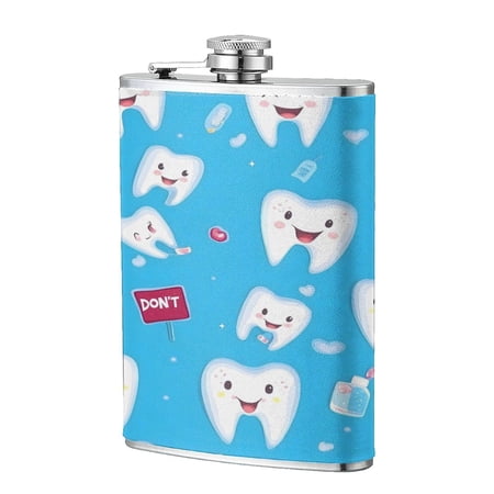 8 Oz Flagon Stainless Steel Leather Hip Flask Compact Pocket Size Leak Proof Seal For Camping Hiking Beach Party Gift For Men Cartoon Toothbrush Toothpaste And Toothpick Elements (2)