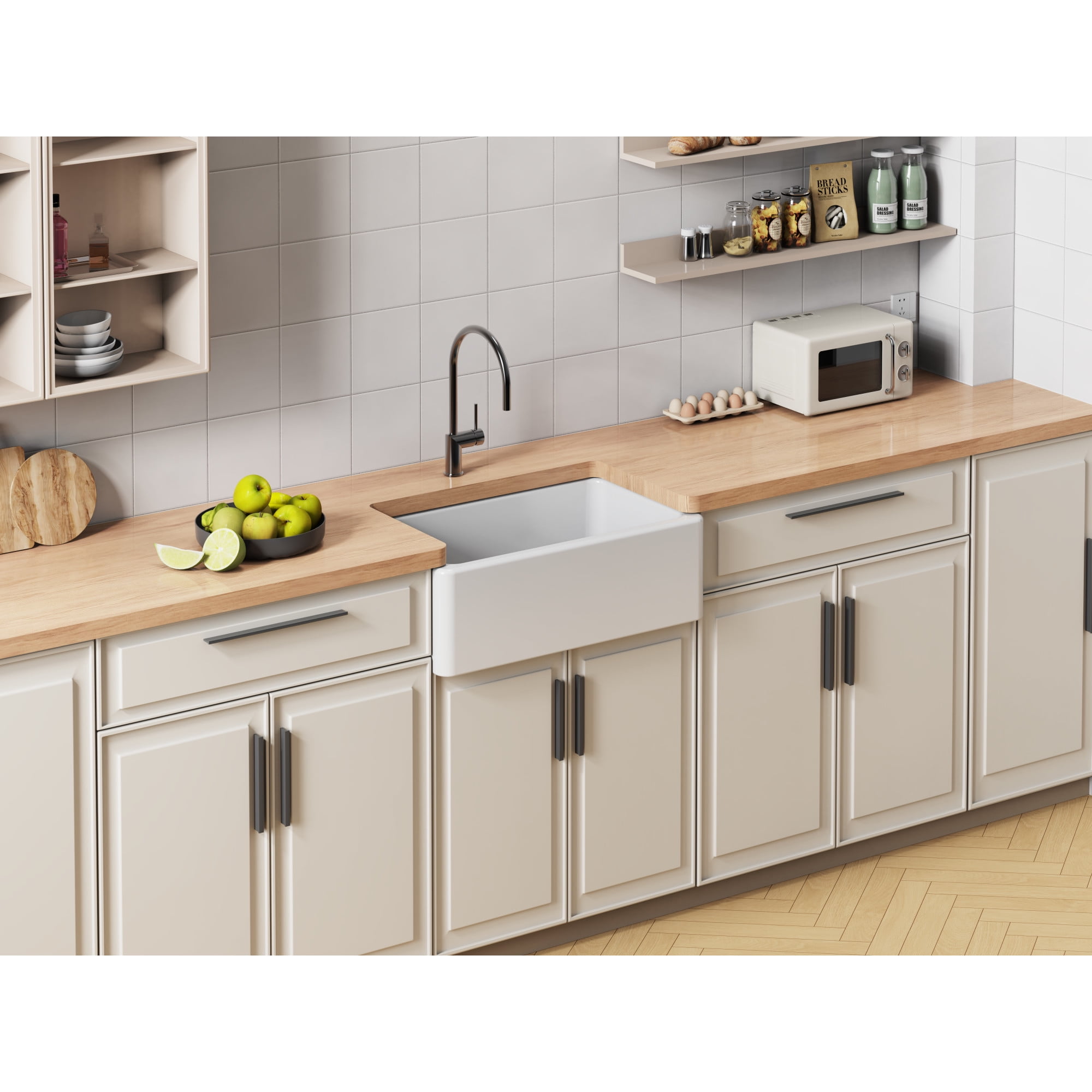 Gourmetier KGPF311910YBC 30" Fireclay Farmhouse Kitchen Sink, Glossy White
