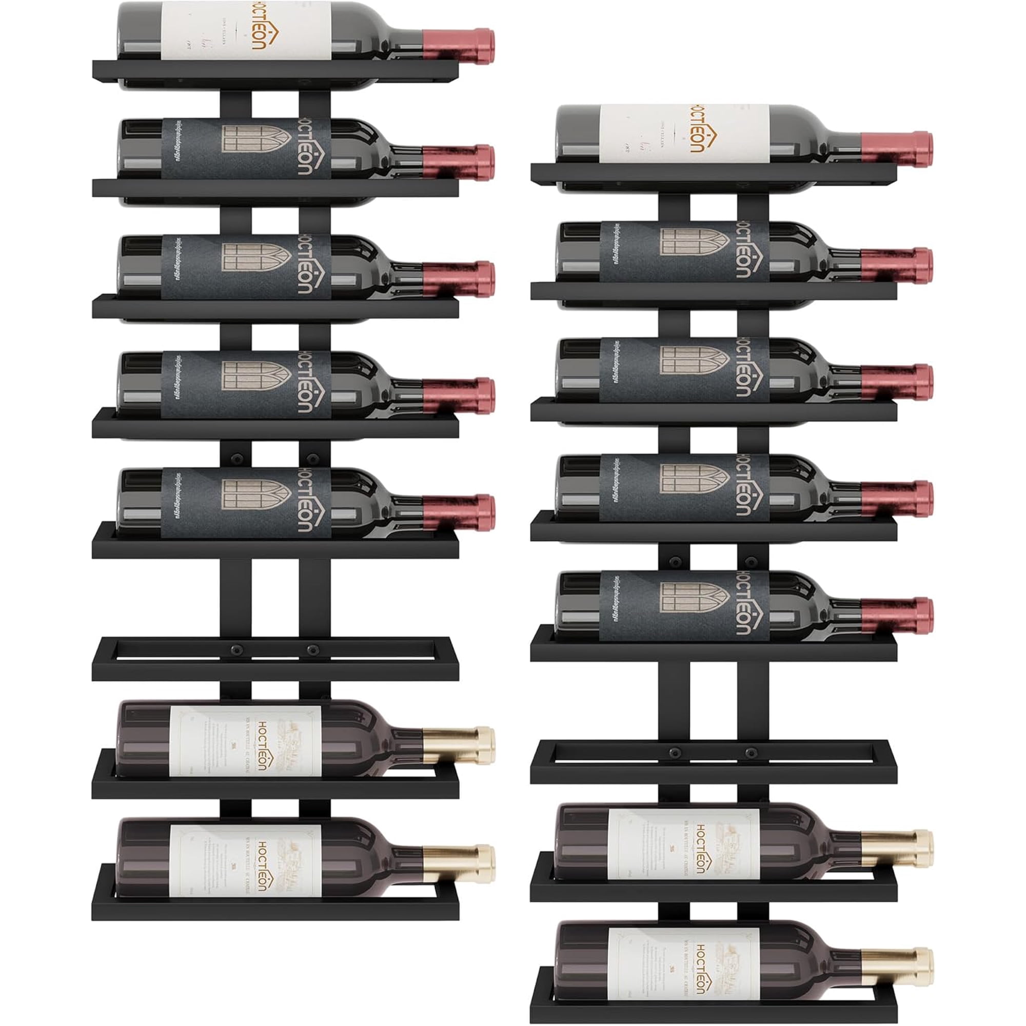 2-Set 8 Tier Wall Mount Wine Rack (16 Tiers) Wall Racks for Wine Bottles Display and Storage Hanging Bottle Organizer for Living Room Kitchen Wine Cellar Bar Black