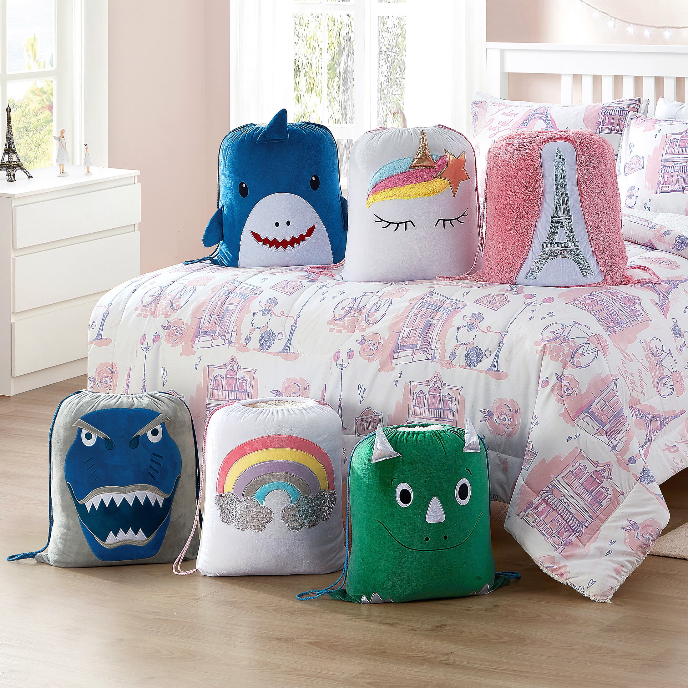 Your Zone Kids Dino 3-Piece Grey Dino Print Polyester Bedding Set, Twin