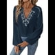 thumbnail image 2 of Blusa de Bordada con Cuello en V y Larga Estilo Bohemio para Mujer Azul Marino XXL, 2 of 10