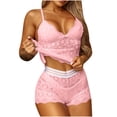 thumbnail image 1 of Pijama sexy qucoqpe para mujer, conjunto de pijama de dos piezas con encaje y lazo de color liso y pantalones cortos, 1 of 5