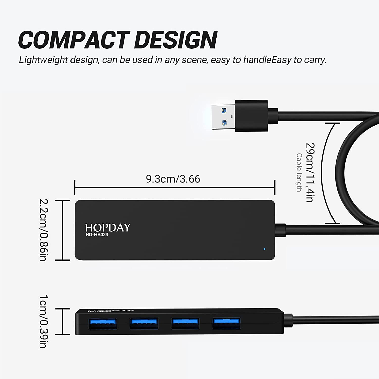 USB Hub, USB Hub 3.0 with 4 Port USB 3.0 Transfer Speed 5 Gbps, Ultra-Slim Data USB Splitter Compatible with Laptop, PC, Mouse, Keyboard, USB, Cable