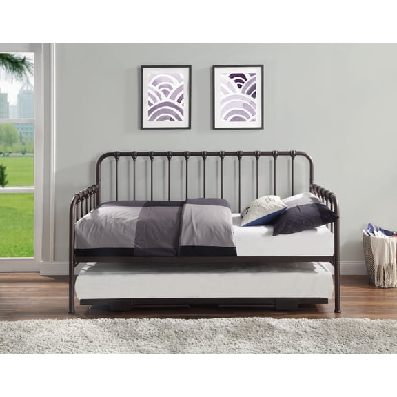 Bed Frame Daybed with Lift-up Trundle 1pc Dark Bronze Finish Metal Frame Classic Design Home Furniture