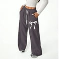 thumbnail image 5 of CPNG Girls Drawstring Straight Wide Leg Sweatpants Bow Print Sweat Pants Elastic High Waist Solid Color Baggy Joggers(Dark Gray,7-8 Years), 5 of 9