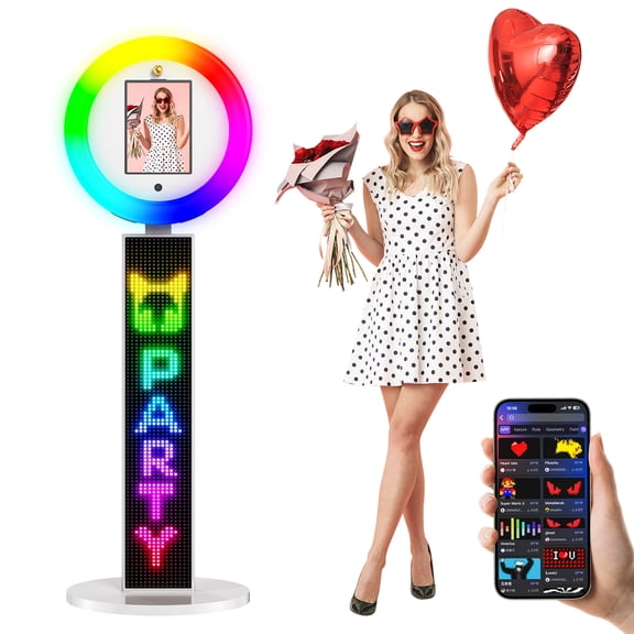 FOOTIELD Portable Photo Booth,Selfie Photo Booth with RGB Ring Light Free Customizable Logo Photo Booth Machine for Christmas Wedding Party Booth APP Control Flight Case