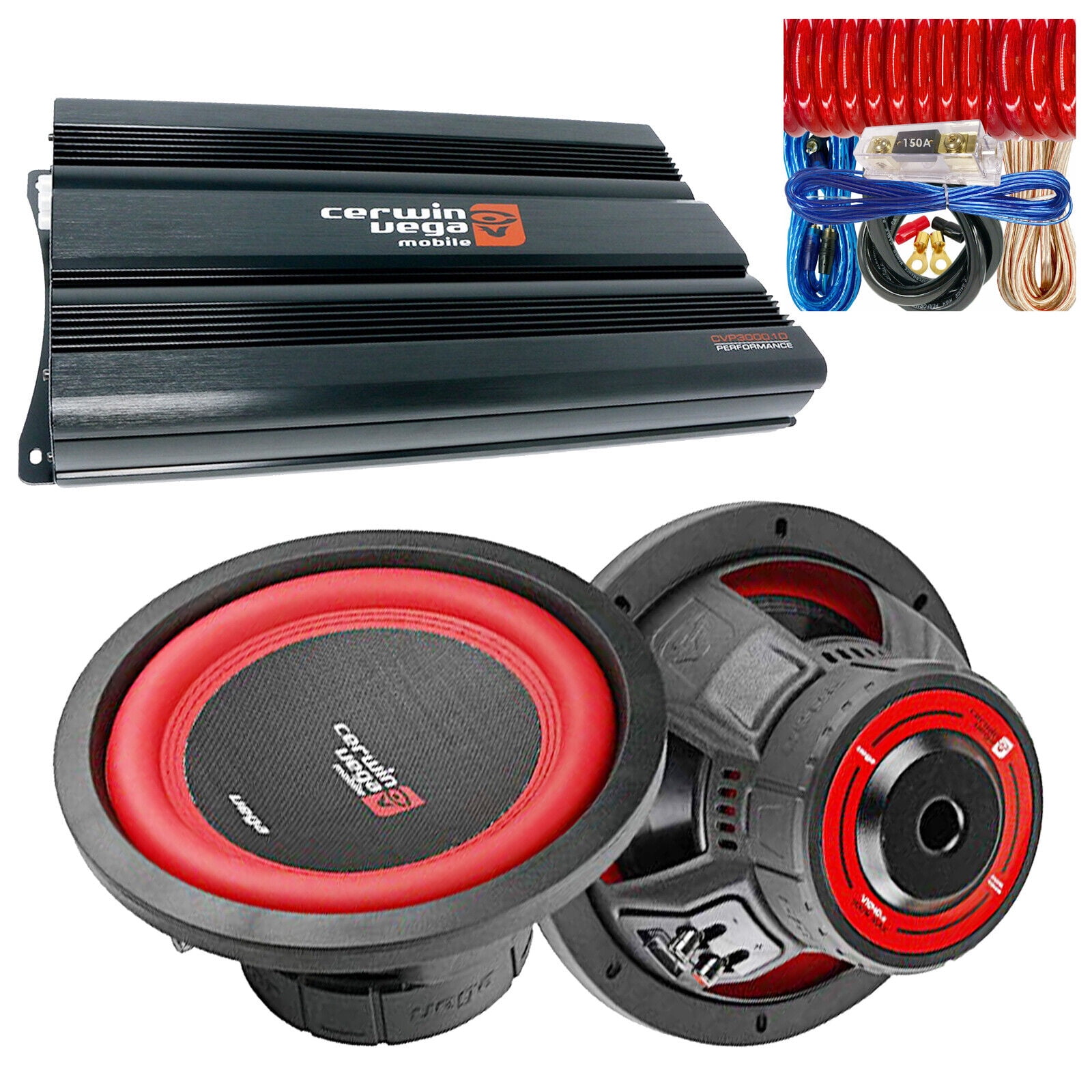 CerwinVega CVP3000.1D 3000W Amp + 2x CERWIN VEGA V124DV2 12" 2600W