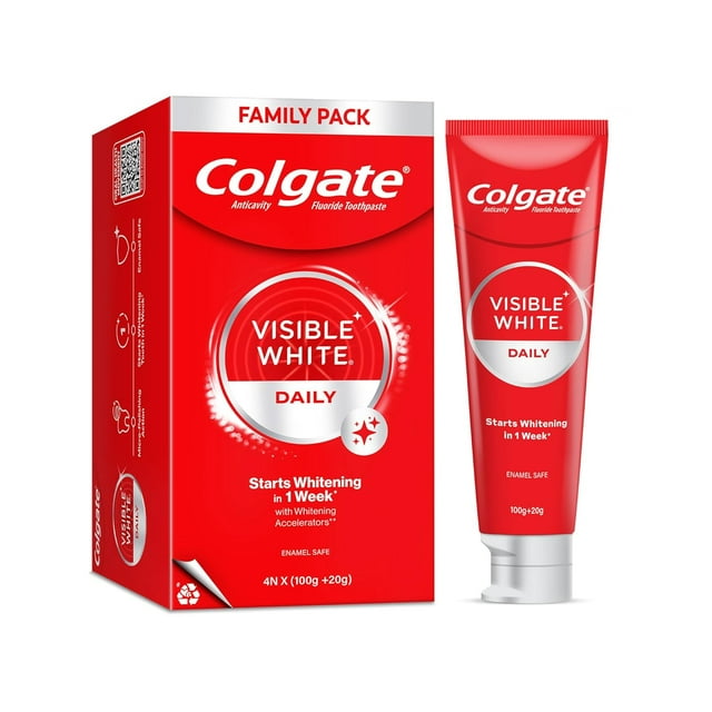 Colgate Visible White Teeth Whitening Toothpaste,, 100gm Each (Pack of 4)