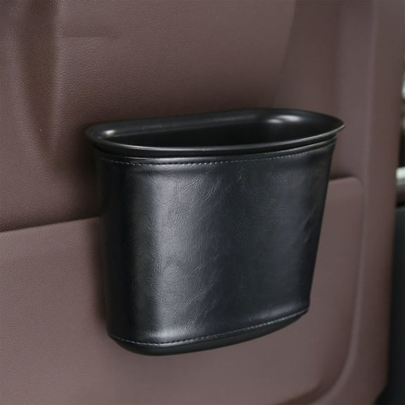 YUVA Leather Car Trash Can, Black/Beige/Orange, Leak-Proof, Hanging, Fits Door, Stores Garbage/Umbrellas, Lightweight & Large Capacity