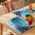 thumbnail image 4 of Shark Coastal Placemats Set of 4 Summer Beach Coral Ocean Nautical Place Mats Indoor Wipeable Table Mats Washable Cloth Dining Table Placemats for Kitchen Holiday Party Home Decor 13x19 Inch, 4 of 9