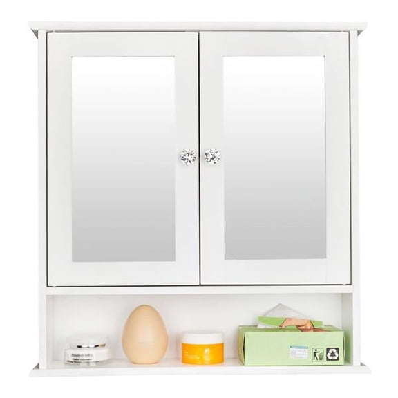 SalonMore Bathroom Wall Cabinet with Double Mirror Doors and Adjustable Shelf,Wooden Medicine Storage Cabinets Organizer,White