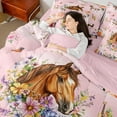 thumbnail image 4 of Erosebridal Farmhouse Horse Bedding Twin Size,Chic Botanical Flower Comforter Sets with Sheets,Western Cowgirl Style Bedding Sets Twin Size,Microfiber Bedroom Decor Reversible,7pcs, 4 of 6