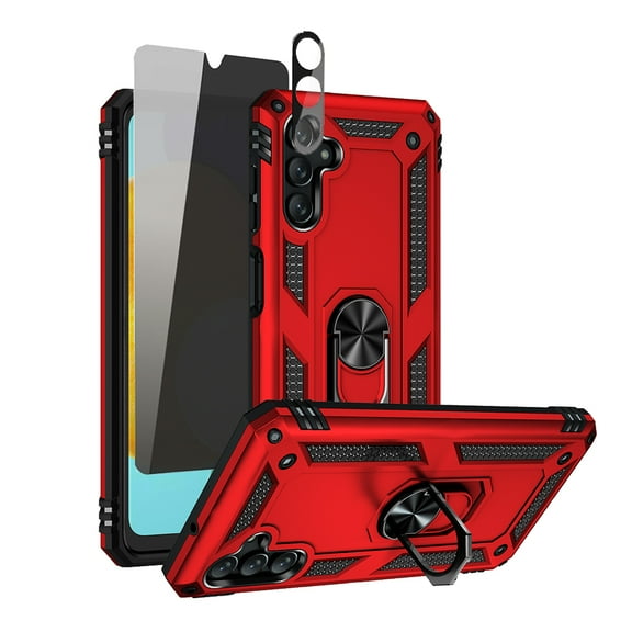 TASHHAR Samsung Galaxy A04S Case/A13 5G Case with Privacy Screen and Lens Protector Magnetic Ring Kickstand Military Grade Double Layer Drop Protection Rugged for Galaxy A04S/A13 5G Phone - Red