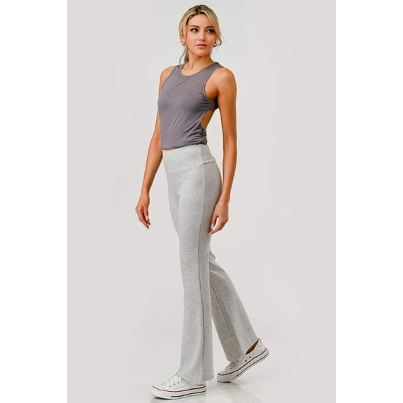 High Waist Buttery Soft Flare Pants - Light Heather Gray