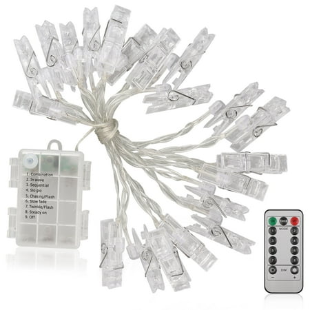 Light String Christmas Card Holder TSV 20LED Photo Clips String Lights/Holder, Indoor Fairy String Lights with Remote Controller for Hanging Photos Pictures Christmas Cards, 8 Modes Photo Clip Holder for Bedroom Christmas Decoration ()