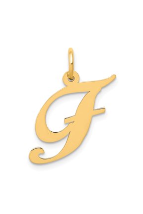 14K Yellow Gold Charm Pendant Themed 20 mm 14-21 Medium Fancy Script Initial F