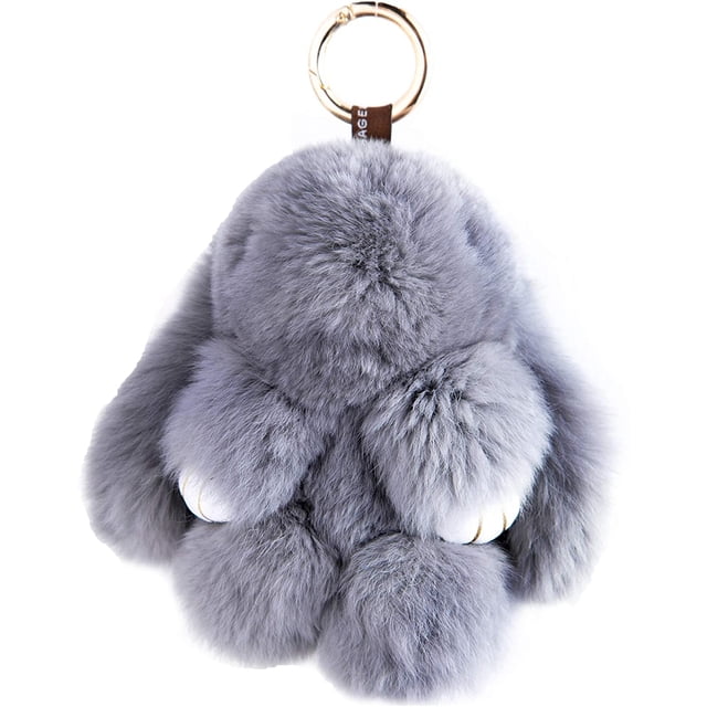 ER Llavero - Gris Claro Felpa Conejito De Pascua Llave Pompón De Piel Suave Lindo Muñeco De Animal Esponjoso Juguete Niña Pequeño Regalo Mujer Monedero Adorno Bolsa Encanto Colgante De Coche oso de fresa Electrónica