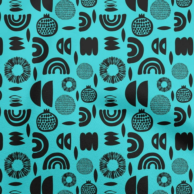 oneOone Tissu Georgette Viscose Bleu Turquoise Abstrait pour Robe Tissu Imprimé au Mètre 42 Pouces de Large