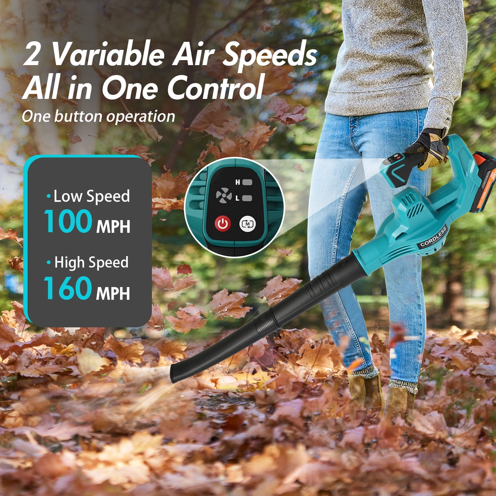 BAOKALER Cordless Leaf Blower, 160MPH 20V Handheld Electric Leaf Blowers with 2 Battery, Lightweight Battery Powered Leaf Blower