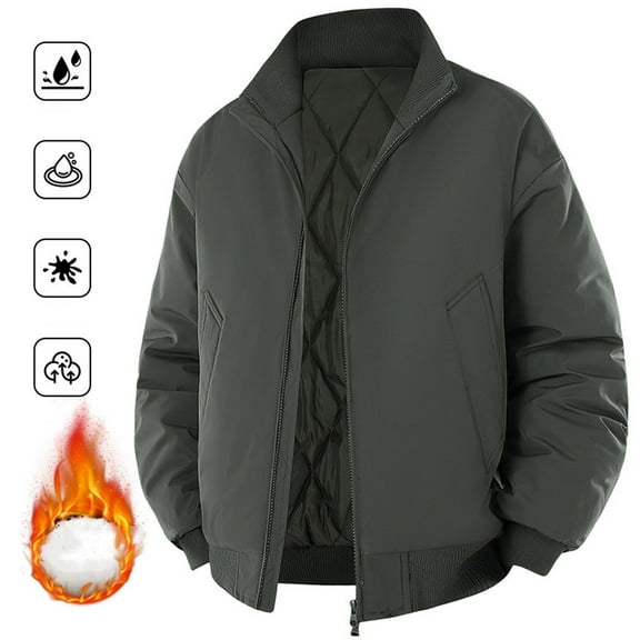 FDGIU Men's Quilted Puffer Coat, Stand Collar Thickened Winter Jacket, Thermal Insulated Windproof Parka for Men