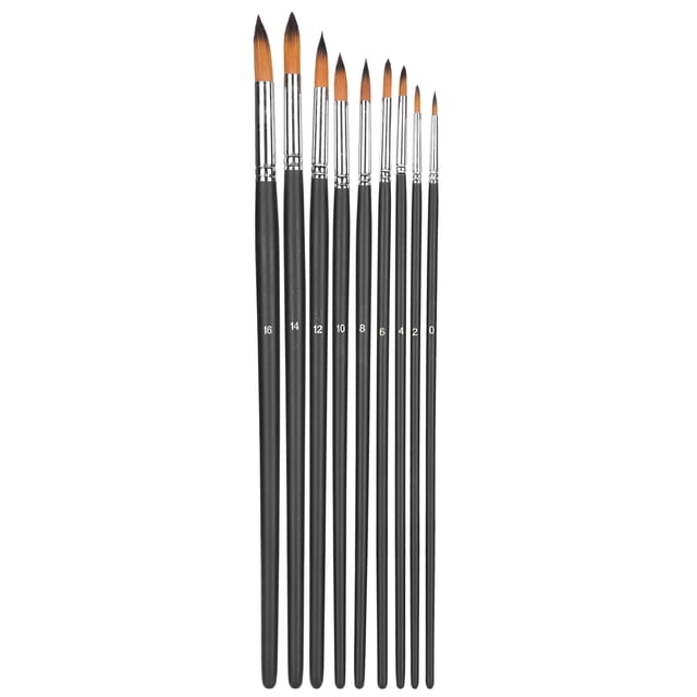 Juego de 9 pinceles para pintura artística, lana de nailon, acuarela, Gouache, acrílico, dibujo al óleo, color negro