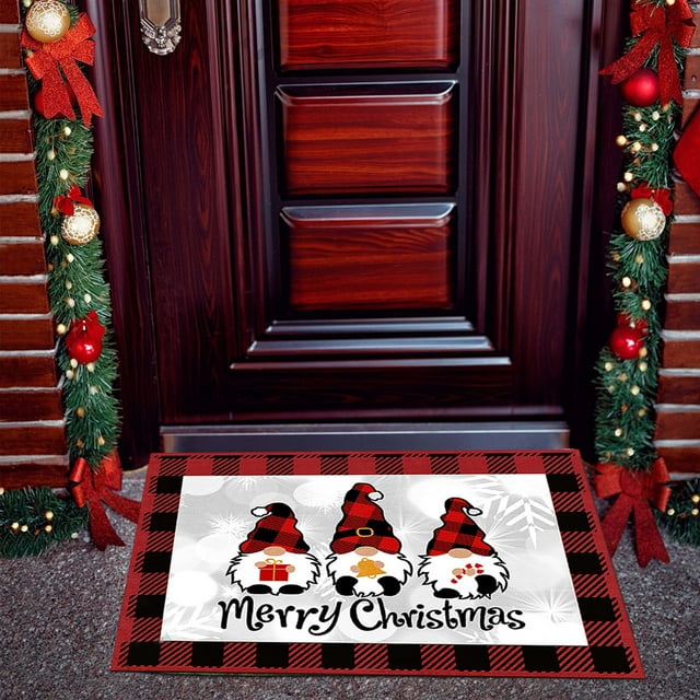 Multicolor Christmas Gnome Non-Slip Kitchen Floor Mat, Holiday Decor Rug for Doorway, Festive Bath Mat, Easy Clean