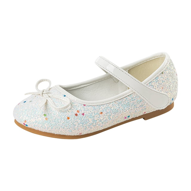 LNMQLPDBS Chaussures de Princesse pour Petites Filles Paillettes Sequins Talons Bas Chaussures de Robe de Princesse avec Nœud Fleur Fille Bout Fermé Sangle Réglable Chaussures de Ballet de Mariage Fête Danse