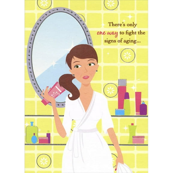 Designer Greetings Woman Holding Skin Cream : Fight Signs of Aging Funny : Humorous Feminine Birthday Card for Her : Woman : Women