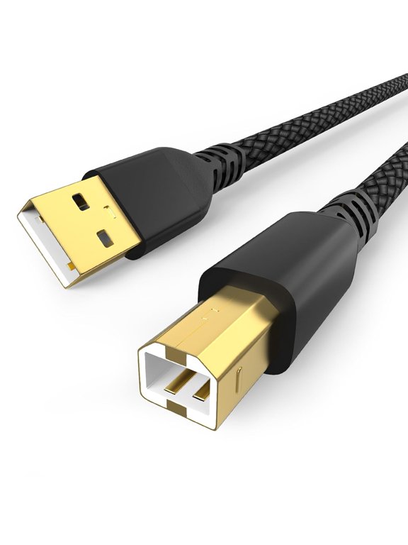 6.6FT Printer Cable to USB 2.0, 480Mbps High Speed USB A to USB B Cable Compatible with HP Canon Brother Samsung Dell Epson Lexmark Xerox Scanner Printer - Gold-Plated Connectors, Braided