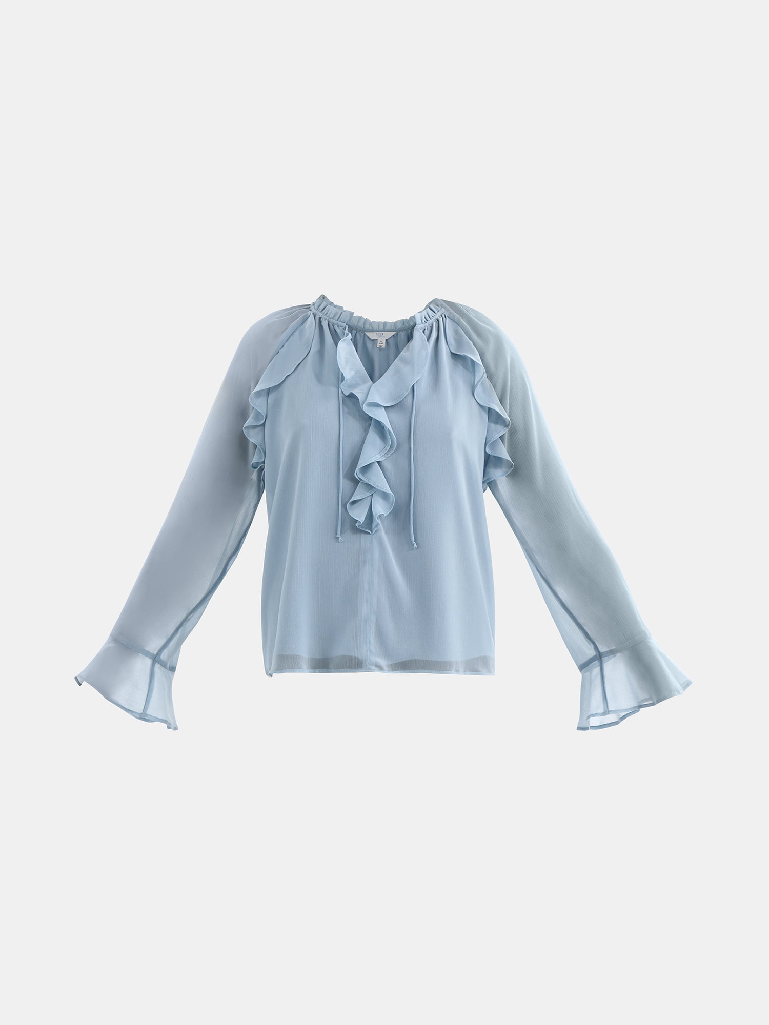 Time and Tru Women's Ruffle Blouse with Long Sleeves, Sizes XS-XXXL