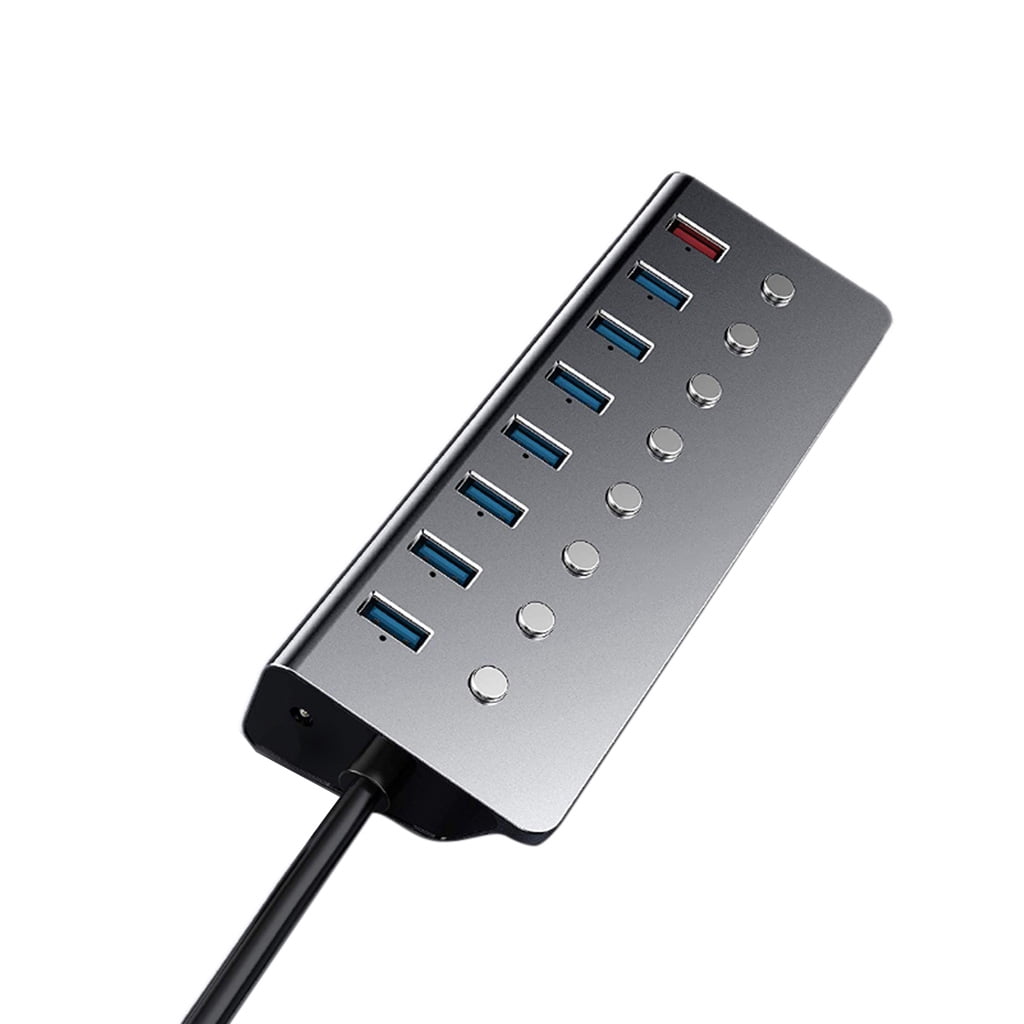 USB Hub 3.0, 7-Port USB Data Hub Splitter with 1 Charging Port and Individual On/Off Switches for Windows, for Mac, Linu