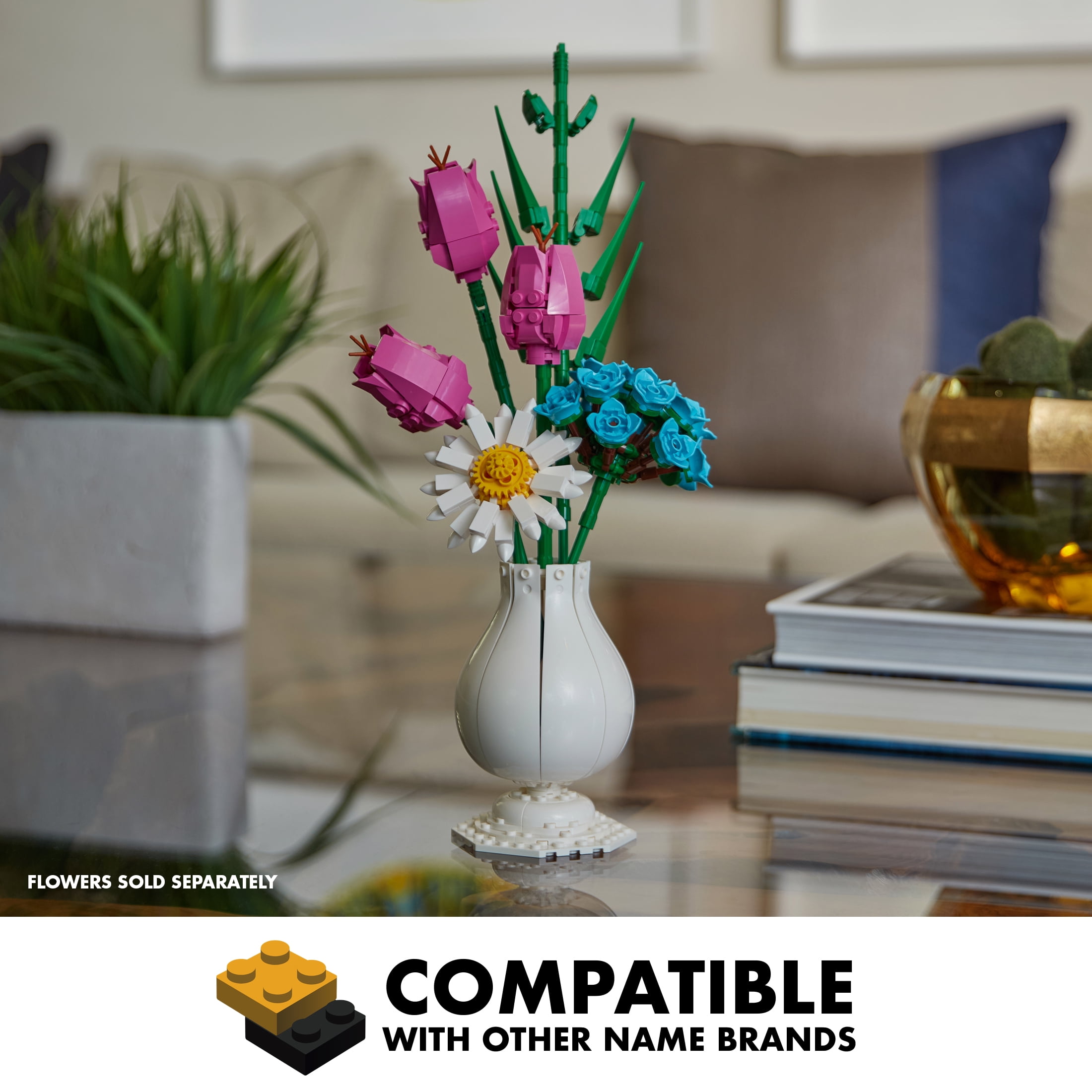 Brickcraft Bricktanicals Vase 3 In 1 Building Kit (70-Piece Set), Nostalgic Floral Décor Display