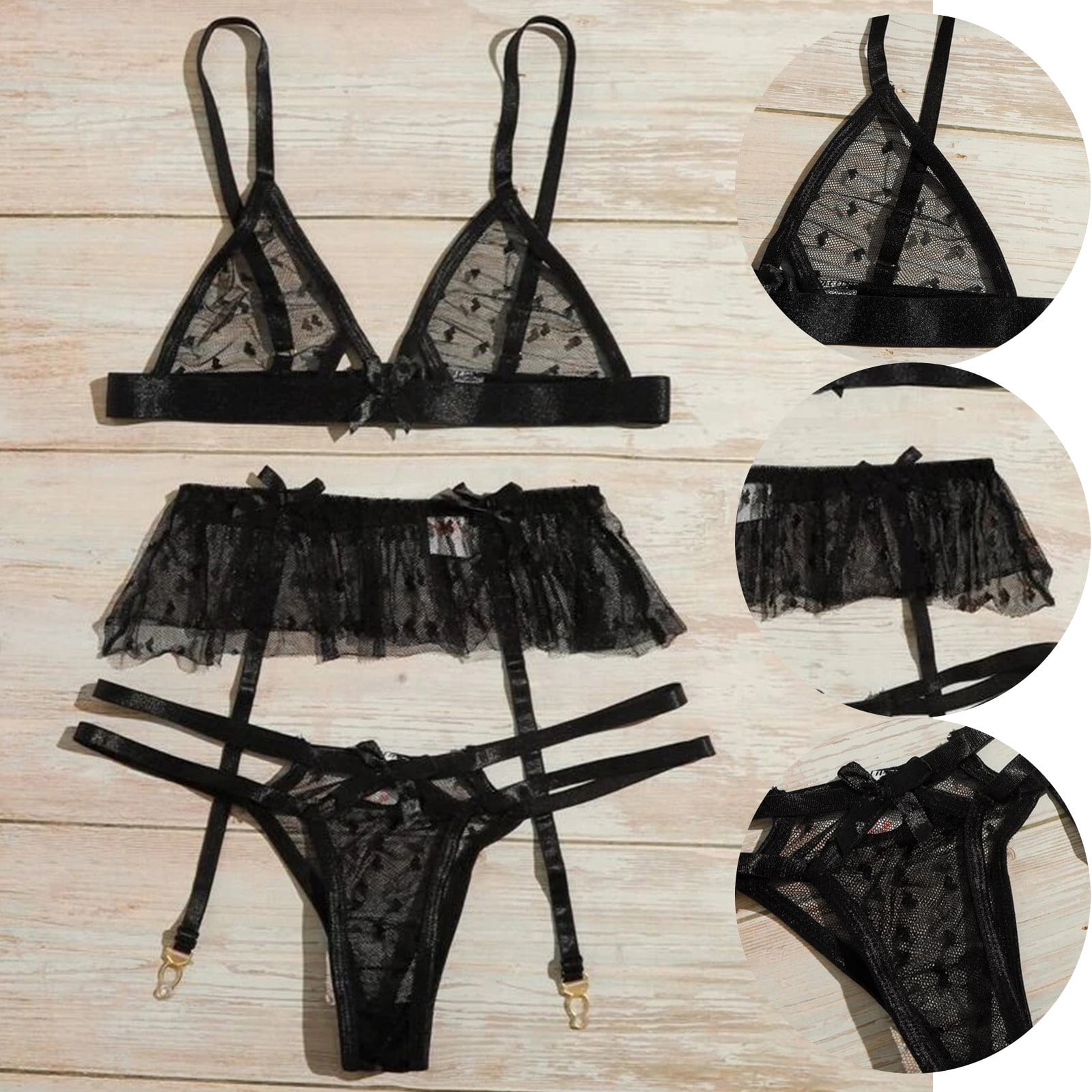 JDEFEG Lace Living Room Curtains with Set Plus Women Bralette Bra Lingerie  Underwear Floral Size Piece Lace Corset Two Anime Boxers Polyester Black