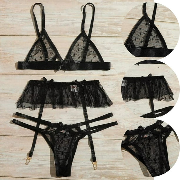 〖TOTO〗Bra Brief Sets Women 3 Piece Floral Print Lace Lingerie Set With