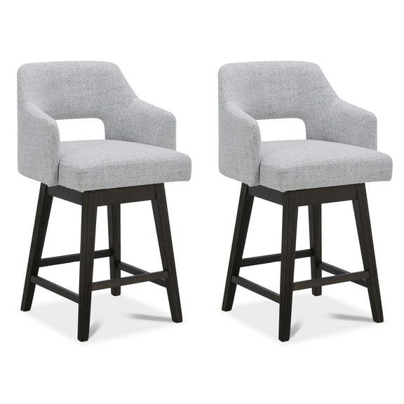 CHITA 26 in Swivel Counter Bar Stools Set of 2 with Open Contoured Back&Wood Legs, Fabric in Cloud