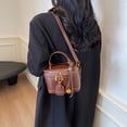 thumbnail image 2 of husxh Retro Leather Bucket Bag for Women Zipper Closure Shoulder Purses (Brown), 2 of 9