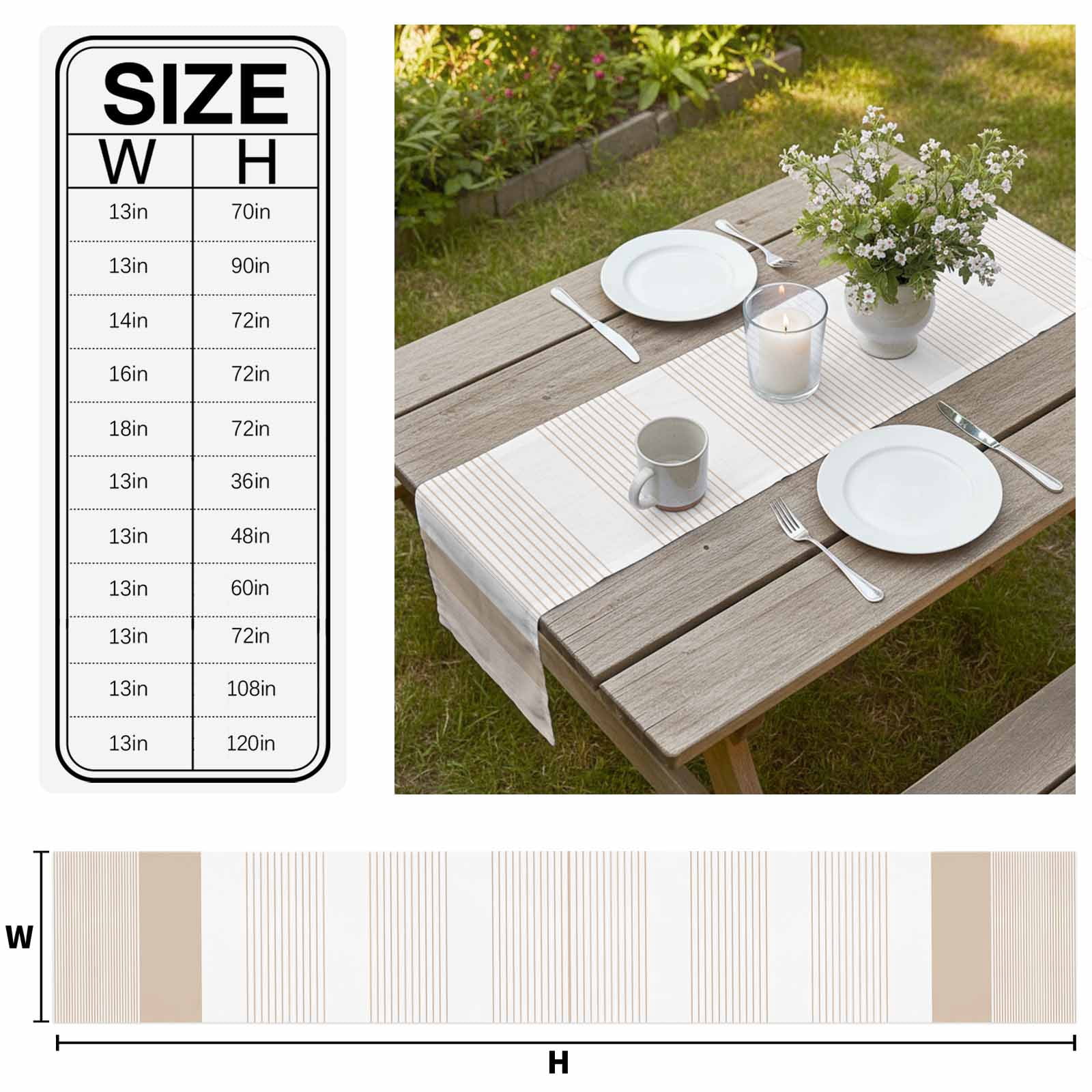 Brown Stripe Table Runner 36 Inches Long, Modern Rustic Horizontal Brown Striped Kitchen Coffee Dining Table Decoration for Home Party Birthday Wedding Home Decor 13x36 Inches