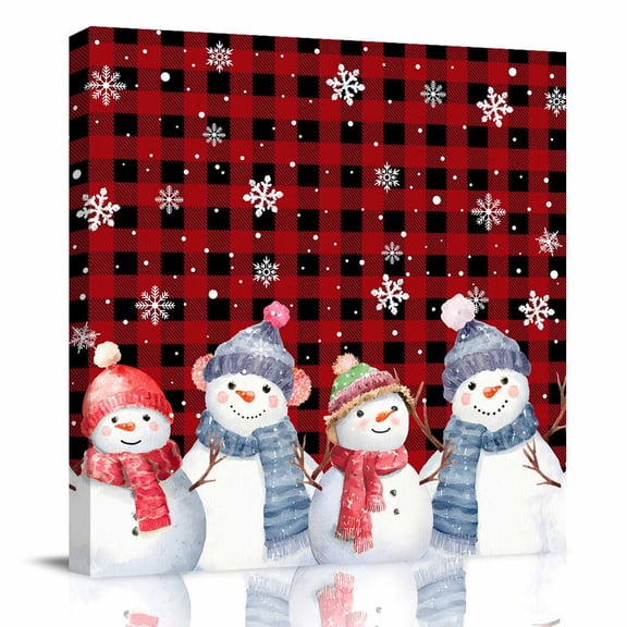 Canvas Print Wall Art Oil Paintings Christmas Snowman Red Black Buffalo Plaid Picture Prints Artwork for Living Room Kitchen Bathroom Bedroom
