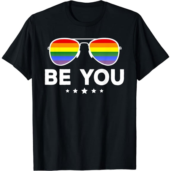 Be You LGBT Rainbow Sunglasses T-Shirt Black Large