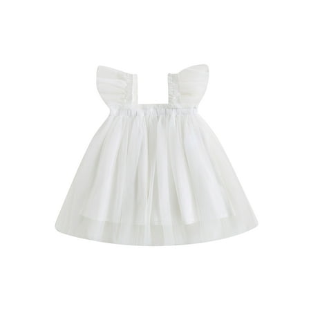 

GXFC Toddler Girls Dress Fly Sleeve Solid Color Layered Tulle Tutu Dress Kids Summer Princess Casual A-line Dress 6M-5T