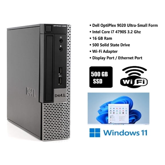 Restored Dell 9020 USFF Desktop Computer, Intel Core i7, 16GB RAM, 500GB SSD