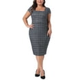 thumbnail image 2 of Agnes Orinda Women's Plus Size Tweed Dress Sheath Vintage Square Neck Cap Sleeve Side Split Work Midi Pencil Dresses with Zipper 1X Black, 2 of 6