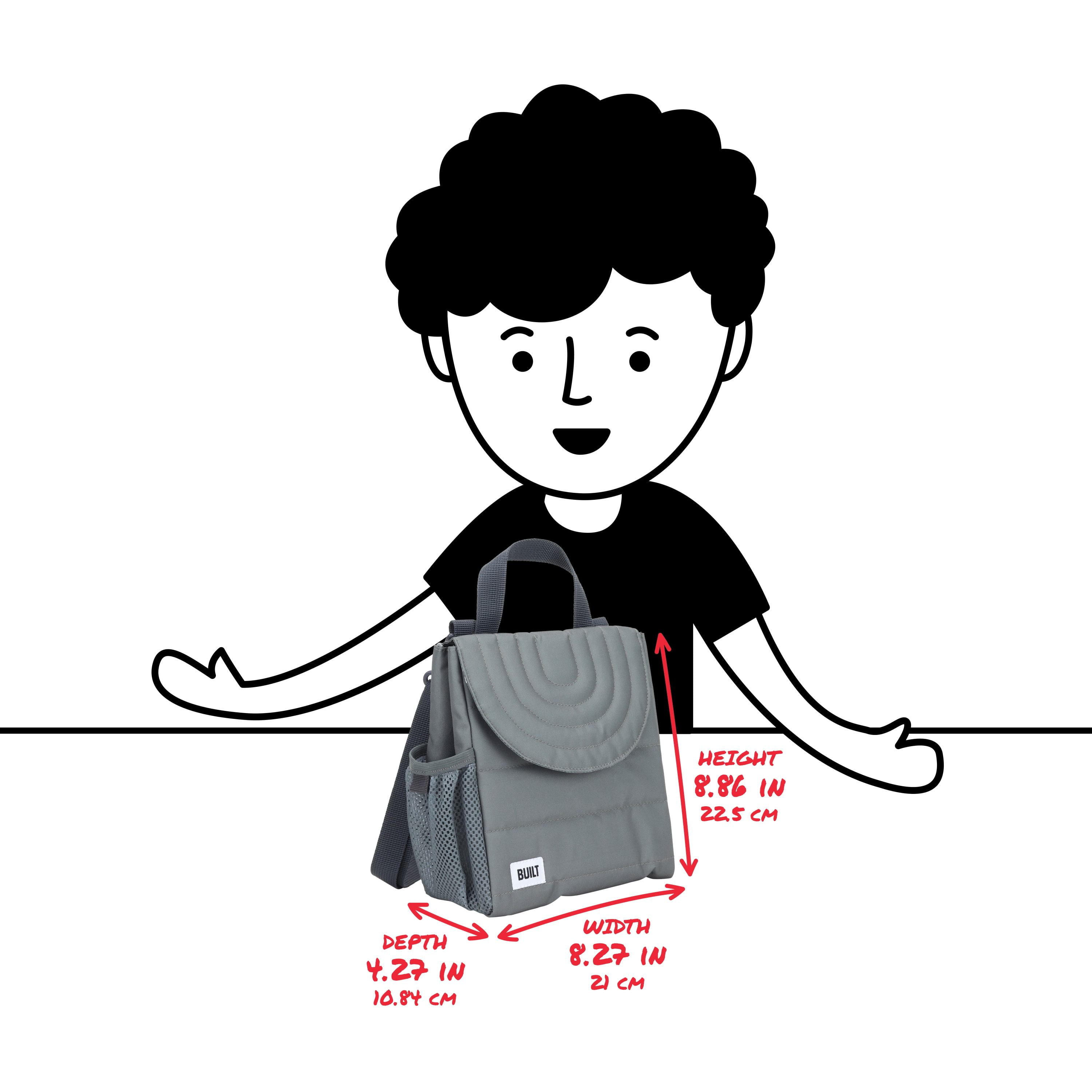 BUILT Insulated Reusable Polyester Kids Lunch Box Puffer Bag with Side Pocket, Grey