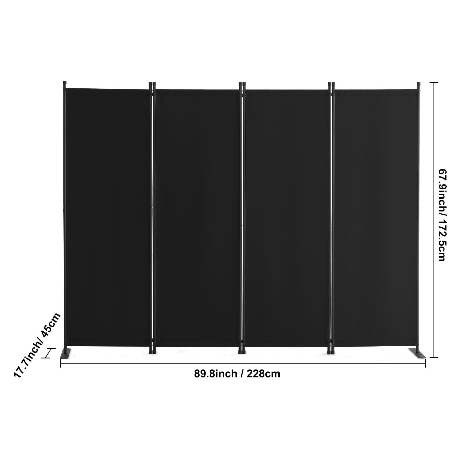 KFFKFF 4 Panel Room Dividers, Foldable Privacy Screens, Cloth Segregation Panels for Workspace, Bedroom, Meal Space, Study Area, Self-supporting, Black