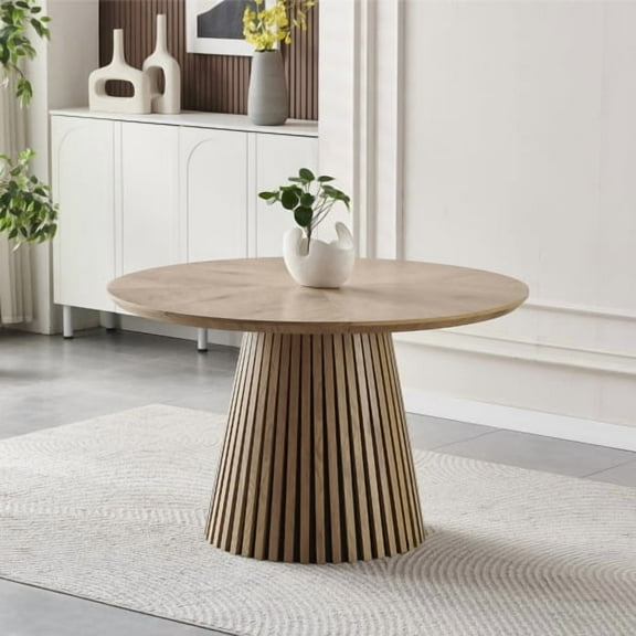 Round Wooden Dining Table, Modern 47 inch Kitchen Table with Slatted Legs, Space Saving Circular Dining Table for Family Gatherings in Living Room and Dining Room, Natural Wood