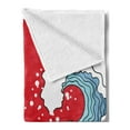 thumbnail image 2 of Japanese Wave Soft Flannel Fleece Throw Blanket, Big Red Sun Setting Scenery Tropical Nautical Tsunami Swirls, Cozy Plush for Indoor and Outdoor Use, 70" x 90", Red Blue White, by Ambesonne, 2 of 5