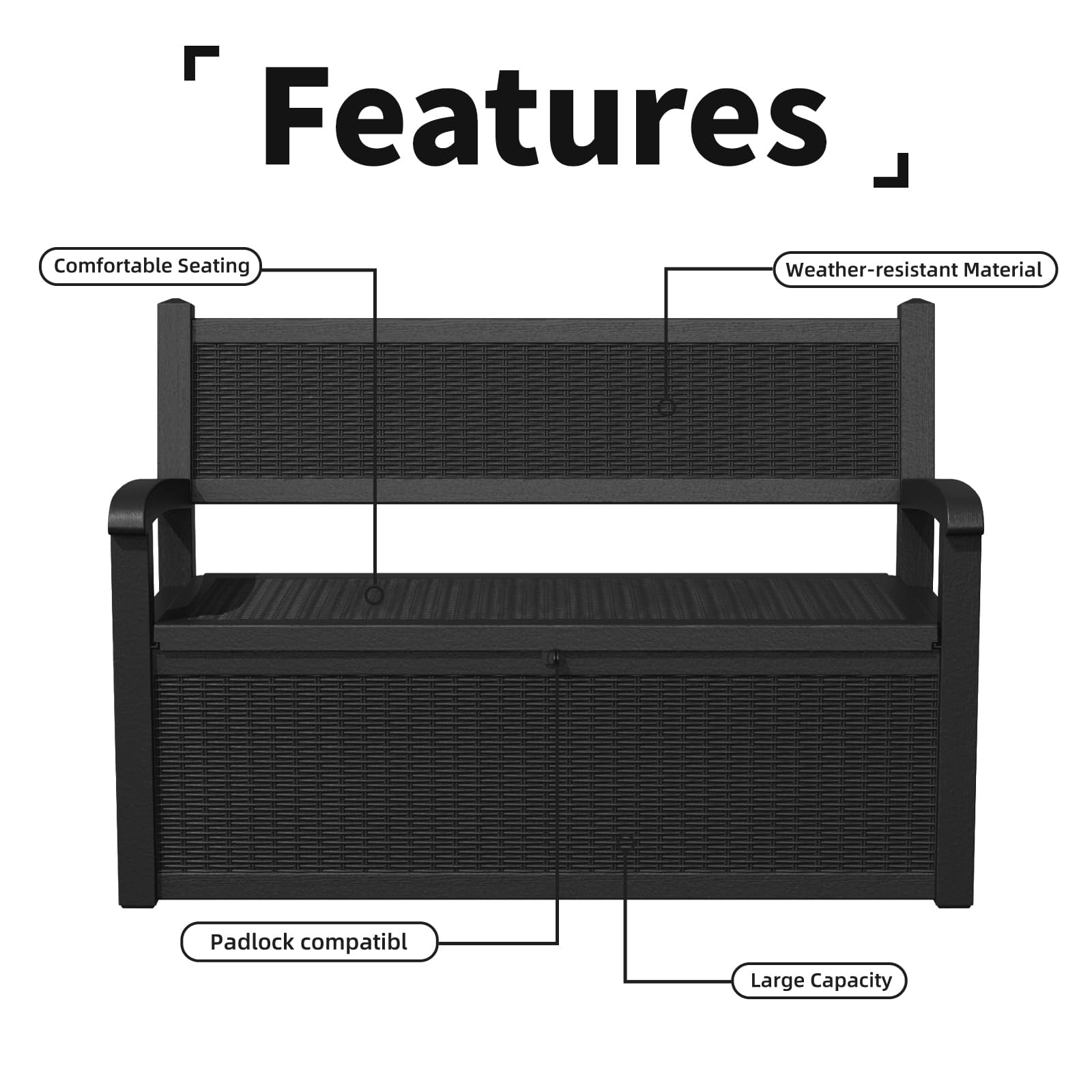 80 Gallon Outdoor Storage Bench Deck Box Lockable for Patio Furniture, Outdoor Porch Bench with Storage Waterproof for Cushions, Garden Tools and Pool Supplies, Black