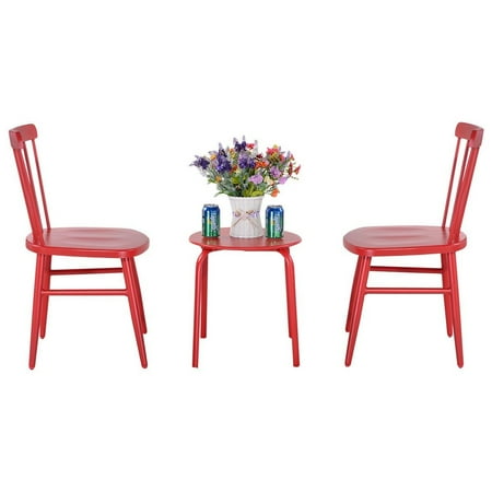 Outdoor Chairs Clearance Costway 3Pcs Outdoor Bistro Round Table Chair Furniture Set Garden Lawn Coffee Table (Red) ()