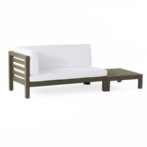 Kaena Acacia Wood Outdoor Left Arm Loveseat and Coffee Table Set with Cushion, Gray and White